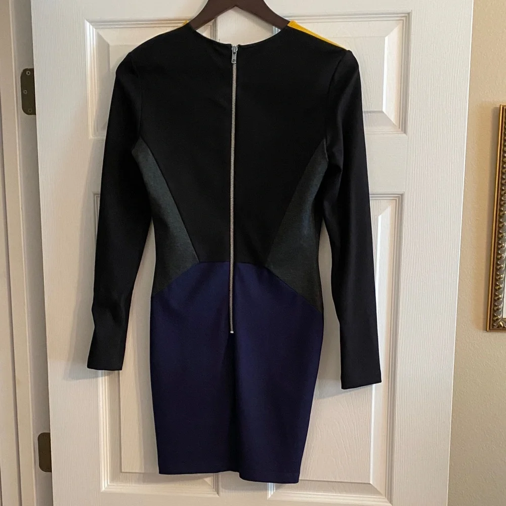 Torn by Ronny Kobo 
Ivy Colorblock Long Sleeve Mini Dress - Mustard, Black, Blue - Picture 3 of 5